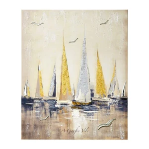 Pannello in Legno Affresco A Gonfie Vele Decori Argento e Oro 30x40 cm - Foto 1 di 2