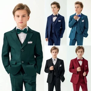 Boys Suit Set Child Performance 4Pcs Wedding Formal Birthday Kids Blazer Outfit - Picture 1 of 15
