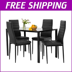 Space-Saving Dining Table Set with Ergonomic Chairs - Elegant Black Glass Finish - Picture 1 of 9