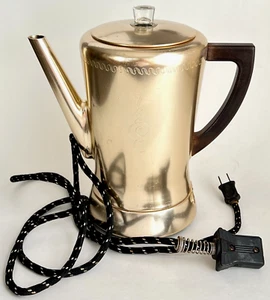 Vtg Mid Century Modern West Bend Gold Metallic Aluminum Coffee Percolator Pot - Picture 1 of 12