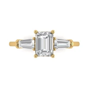 1.5 cttw Three-Stone Moissanite Engagement Ring - 14K Solid Gold (Yellow Gold) - Picture 1 of 11