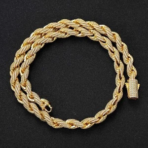 8mm Wide Men Rope Link Chain Iced Flooded CZ Hip Hop Bracelet Necklace A9420 - Picture 1 of 22
