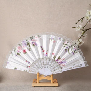 New Chinese Japanese Folding Fan Wooden Shank Classical Dance Fan Tassel Elegent - Picture 1 of 18