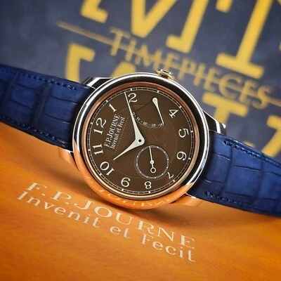 FP JOURNE CRONÔMETRO SOUVERAIN HAVANA 40MM CS MOSTRADOR GUILHOCHÊ 40MM OURO ROSA B&P - Imagem 1 de 4