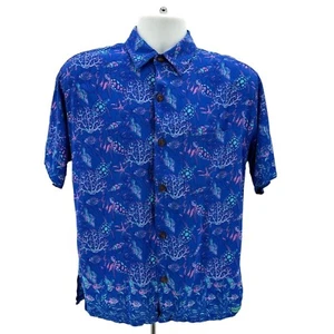 Vintage Rainbow Jo Mens XS Hawaiian Shirt Fish Turtle Tropical Aloha Button - Picture 1 of 7