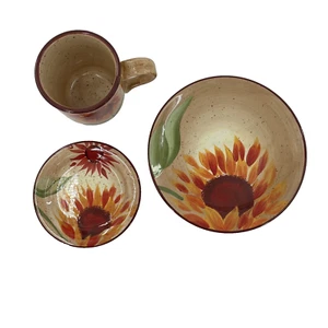 Pfaltzgraff EVENING SUN Sunflowers One Place Setting Plate, Bread Mug Red Orange - Picture 1 of 14