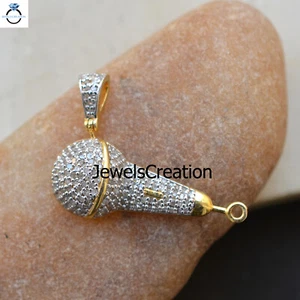 Natürlicher Diamant Mikrofon Anhänger 925 Silber vergoldet Geschenk für Musikliebhaber - Bild 1 von 4