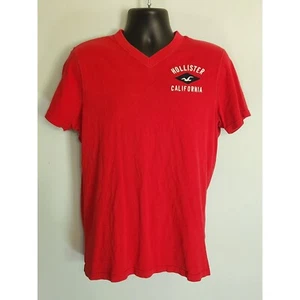 Hollister California V-Neck T-Shirt Embroidered Logo Tee Red XL - Picture 1 of 4