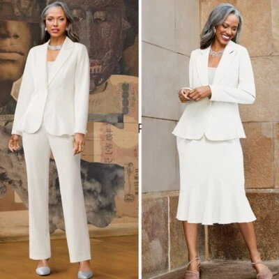 Size 12 Ashro White Party Church Formal Dress Wardrober Denai Pant Skirt Suit - Image 1 of 4