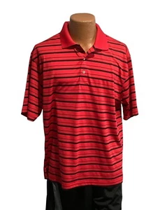 PGA Tour Golf Shirt Herren L Large rot gestreift kurzärmelig Feuchtigkeit Docht Polo - Bild 1 von 5