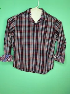 Robert Graham Flip Cuff Mens Size L Checked Striped Casual Button Up Shirt Use. - Picture 1 of 12