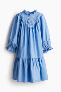 Neu H&M Limited Edition blau 100% Baumwolle Lochstickerei Anglaise Kleid mit Rüschen - S - Bild 1 von 13