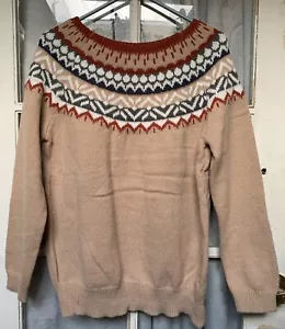 Damen Strickpullover Pullover Fair Isle Strick Landhaus Ski Outdoor beige rostgrau - Bild 1 von 5