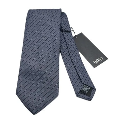 Hugo Boss 100% Silk Luxury Striped Neck Tie Men's Gray & Black NWT 56" Brand New - Image 1 of 4