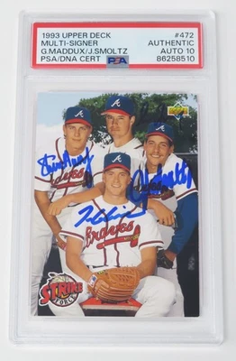 Greg Maddux, Glavine Smoltz Avery BRAVES Signed 1993 UD Card 433 4 PSA 10 Auto - Image 1 of 4