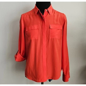 Usada en Excelente Condición Ann Taylor Naranja Seda Botón Frontal Pestaña Enrollable Camisa de Campamento Blusa Top 2P 2  - Imagen 1 de 8