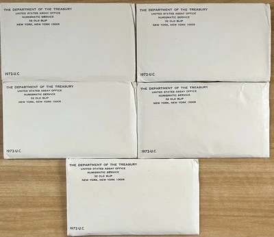 5 1972 P & D US Mint Uncirculated Coin Sets in Original Envelopes. - Image 1 of 4
