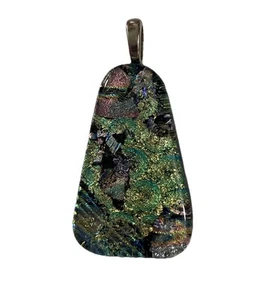 Dichroic Glass Pendant 2” Triangle Blue/Silver Hand Made Jewelry Necklace Multi - Picture 1 of 4