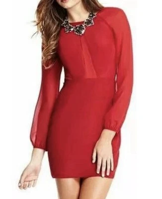 GUESS BY MARCIANO SILK LIA PENCIL DRESS  SIZE 2 COLOR RED - Image 1 of 4