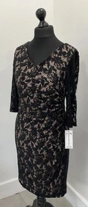 Joseph Ribkoff Black Lace Over Nude Bodice Occasional Dress Party Wedding UK 16 - Picture 1 of 19