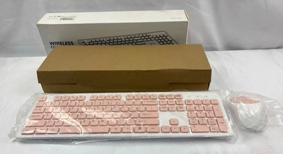 Wireless USB Keyboard with Mouse Combo Mice Set - White + Pink. New - Image 1 of 4