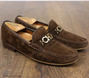 Salvatore Ferragamo schokobraun Wildleder Leder Halbschuhe Gancini Bit Größe 8,5 D - Bild 1 von 11