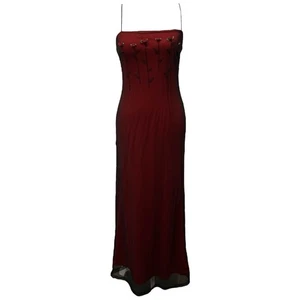 Vintage 90s Rampage Red & Black Mesh Rose Appliqué Spaghettiträger Maxi Dress M - Bild 1 von 14