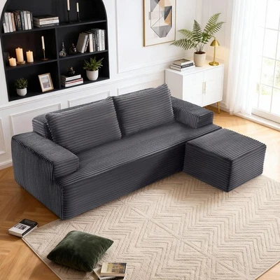 83.5" Modular Sectional Sofa, Convertible L-Shaped Corduroy Couches with Ottoman - Image 1 of 4