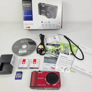 Sony Cyber-Shot DSC-H70 16.1MP 10x Optical Zoom Red Digital Camera Charger 2xBat - Picture 1 of 14