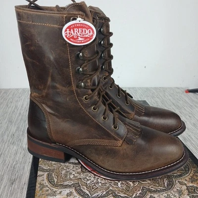 Laredo Boots Women's 9.5 M Western Cowgirl Boot, 8 Inch Tan, Lace Up W/zip  - Image 1 of 4