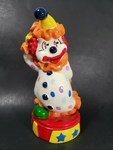 Vtg Plastic Colorful Happy Clown Hiding Bouquet Piggy Bank 7 1/2" W/O Stopper - Picture 1 of 6