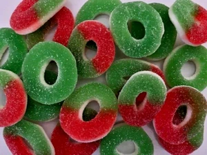 Large "WATERMELON & APPLE" Flavored Chewy Gummy/Gummi Rings Candy- 1/2 Pound - Picture 1 of 3