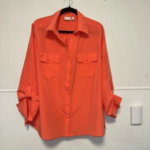 Camisa para mujer Kim Rogers con botones talla 2X naranja coral negro mota como se muestra - Imagen 1 de 6