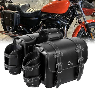 Black Side Saddle Bags Luggage For Kawasaki Vulcan VN 500 800 900 1500 1600 2000 - Image 1 of 4