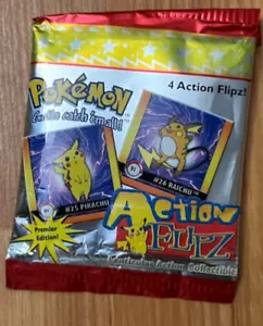 1999 Pokemon Action Flipz Premier Edition Pack 4 Cards RED LONG CRIMPED - Picture 1 of 2