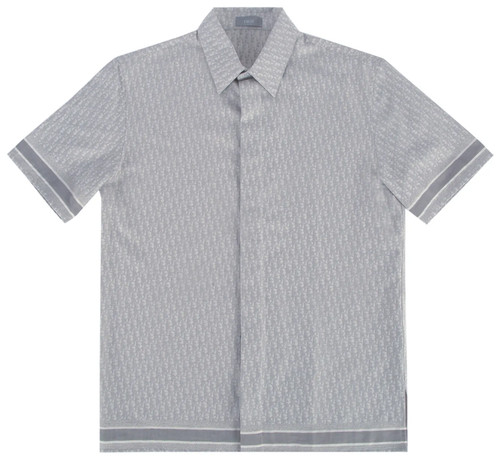 Camicia Dior Oblique Grigio Logo Cotone Jacquard Manica Corta Bottoni 39
