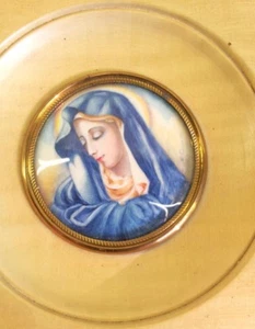 Superbe peinture miniature ancienne cadre carré "la Vierge" de belle qualité++ - Picture 1 of 1