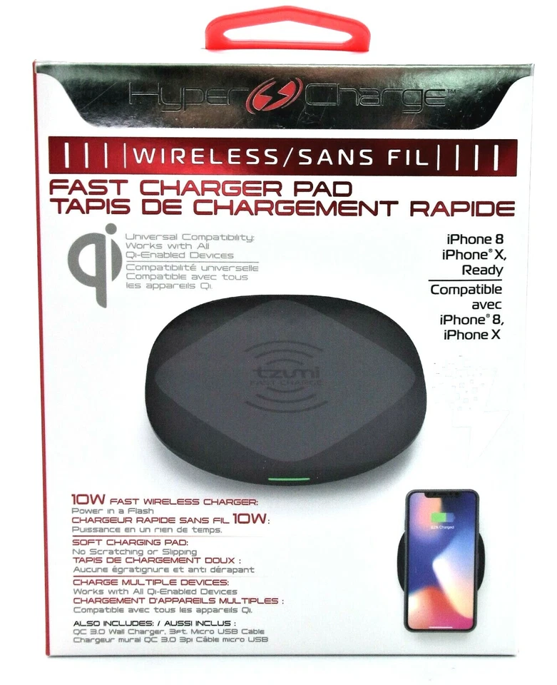 Nuevo Tzumi HyperCharge 10 vatios inalámbrico rápido Qi cargador pad iPhone/Samsung Foto 1 de 4