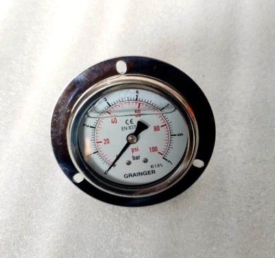 EN 837.1 - D63 - 0-7 Bar - 100 psi - Grainger - Gly Gauge - 1/4"NPT - CBKF Type - Image 1 of 4