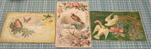 LOT OF 3 VICTORIAN BIRDS ANTIQUE EMBOSSED GOLD HIGHLIGHTED POST CARDS 2 POSTED - Picture 1 of 9