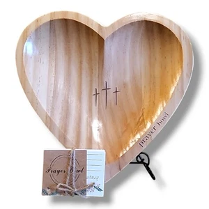 Ciotola di preghiera in legno a forma di cuore con carte usata - Foto 1 di 8