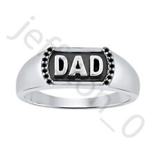 0.07 CT Black Spinel 14K White Gold Over Father Dad Enamel Wedding Band Ring