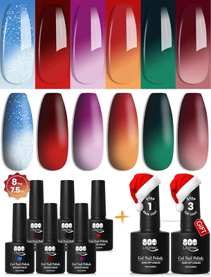 YTD Likomey UV Nagellack Farbwechsel Thermo Set,8 Pcs 6 Farben Mit Base Und Top - Bild 1 von 4