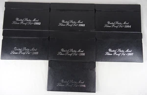 1992-1998 US Mint Silver Proof Sets 90% Silver OGP COA 7 Annual Sets (35 Coins) - Picture 1 of 8