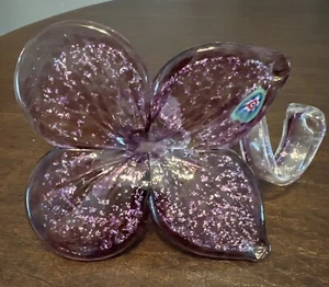 Murano Style Hand Blown Art Glass Flower - 4 Petal, Swirl Stem Purple - Picture 1 of 9