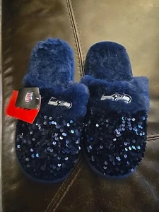 Seattle Seahawks FOCO Womens-NFL Sequin Fashion Slippers Size Large 9-10 NWT - Picture 1 of 3