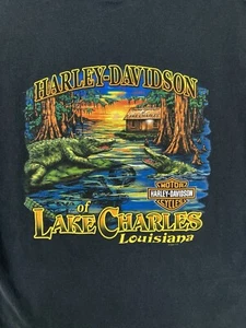 Y2K Harley Davidson Lake Charles Swamp Shirt Men's XL Black Double Sided 2003 - Picture 1 of 14
