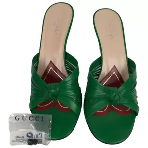 Gucci Women's Knotted Leather Sandal Heels Pump Green Sz 38.5 - Picture 1 of 8