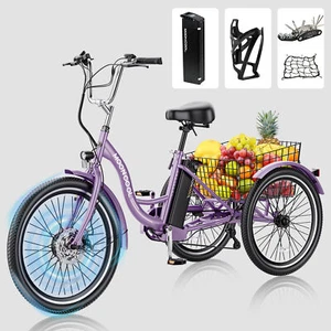 MOONCOOL 24'' Adult Electric Trike Tricycle 350W 10AH 36V Lithium Battery Basket - Picture 1 of 5