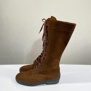 Tod's Boots Women 37.5 US 6.5 Cognac Brown Suede Knee High Equestrian Wing Tip - Picture 1 of 14